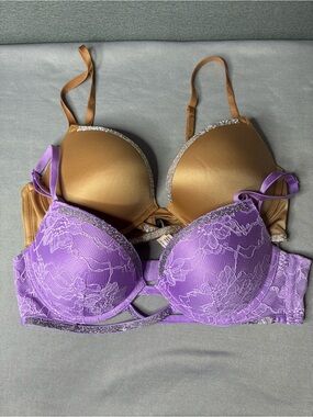 Victoria's Secret Gold and Purple Lace Push-Up Bra Duo